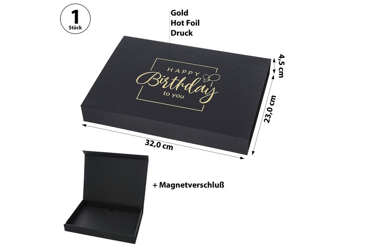 CEPEWA Geschenkbox Geschenkverpackung 'Happy Birthday' Magnetverschluss 32x4,5x23cm weiß – Bild 2 von 5