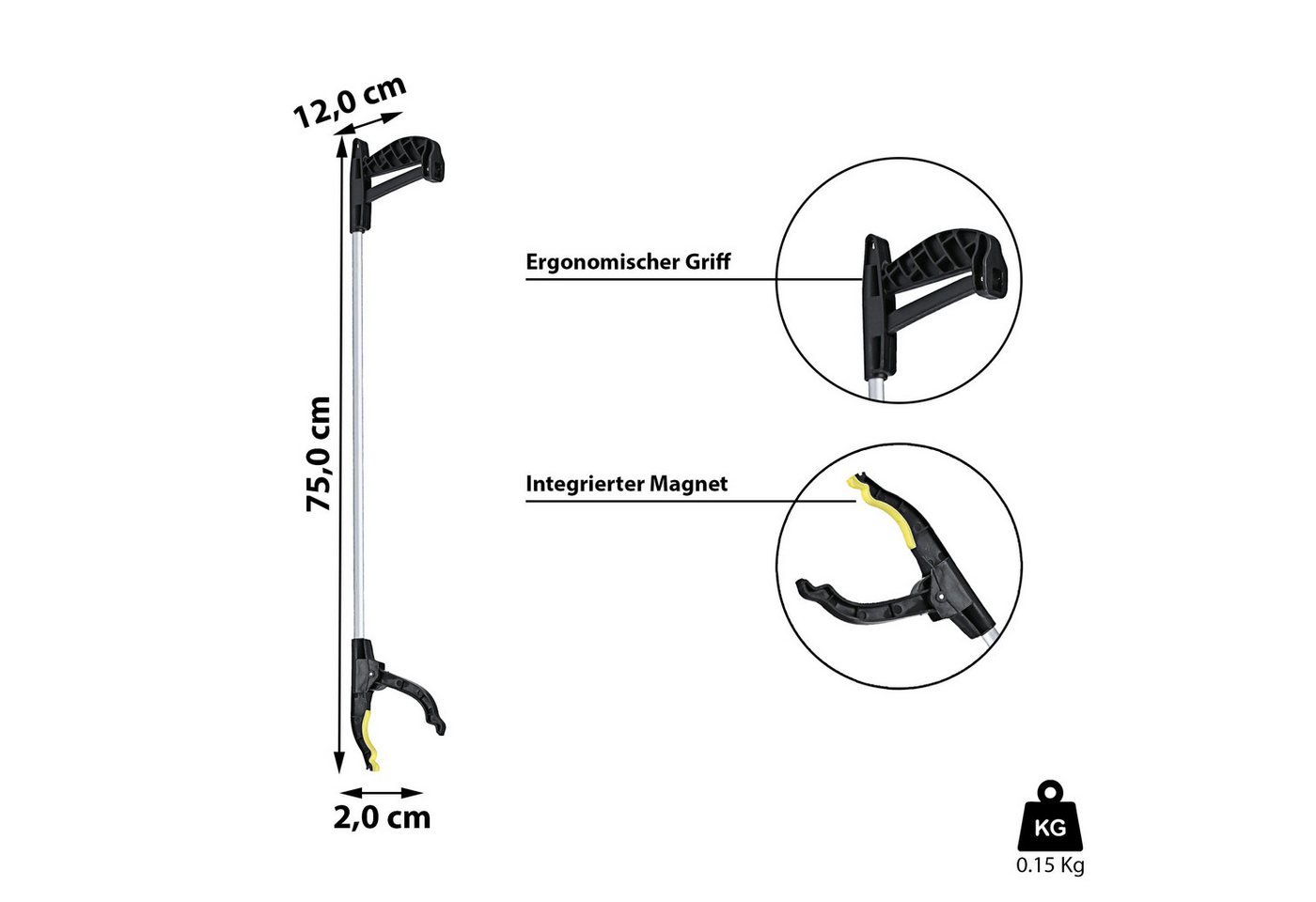 CEPEWA Greifarm 75cm mit Magnet Greifzange Greifer Greifhilfe Aluminium – Bild 2 von 5