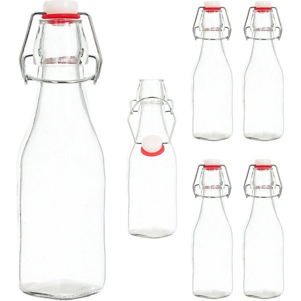 CEPEWA Isolierflasche Bügelflasche 6er Set eckig 6,5x20cm 250ml Glas Metall Dichtung