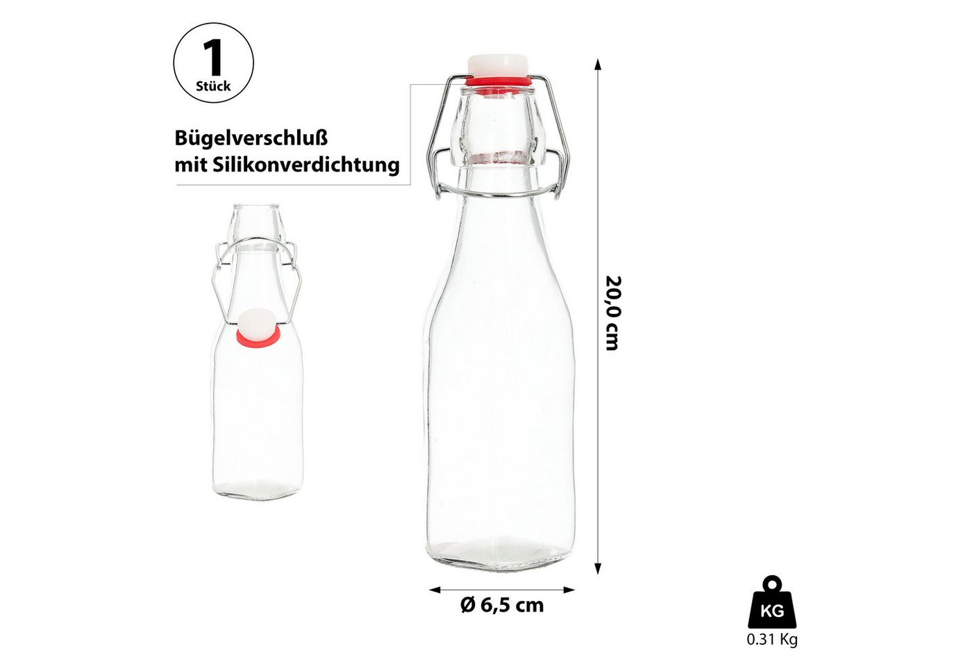 CEPEWA Isolierflasche Bügelflasche 6er Set eckig 6,5x20cm 250ml Glas Metall Dichtung – Bild 2 von 5