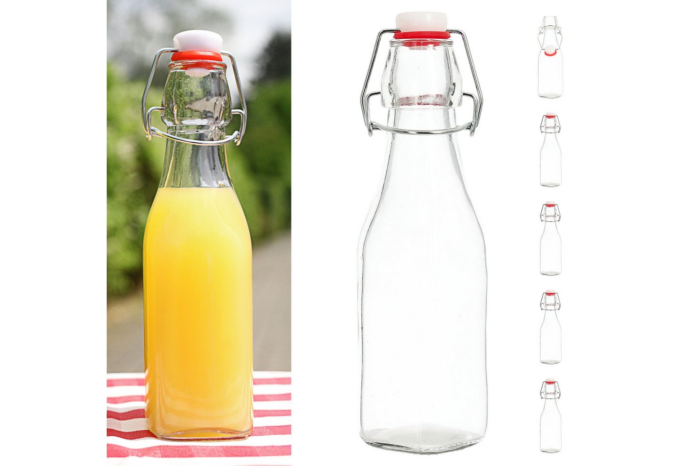 CEPEWA Isolierflasche Bügelflasche 6er Set eckig 6,5x20cm 250ml Glas Metall Dichtung – Bild 4 von 5