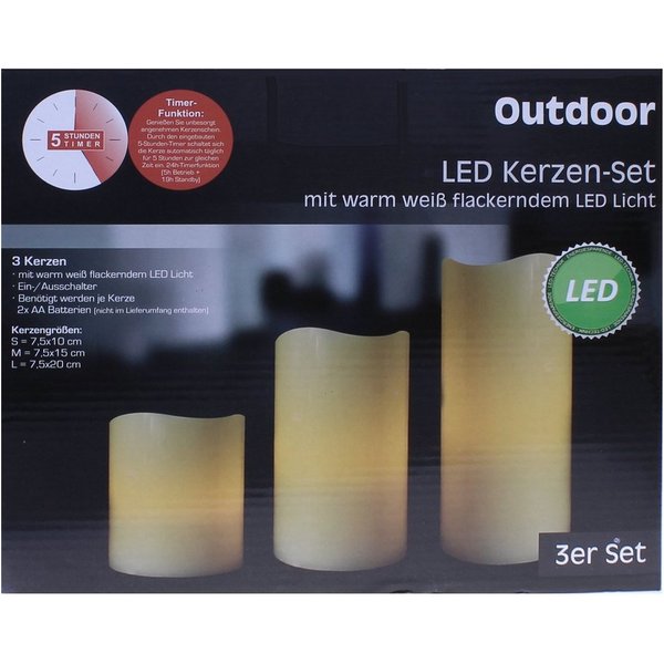 CEPEWA LED-Kerze 3x Kunststoff Timer-Funktion Batteriebetrieb flackernd für Innen (Set, 3-tlg., Kerzenset), INdoor und Wettergeschützter Outdoor bereich nutzbar