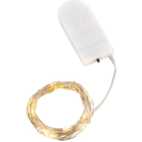 CEPEWA LED-Lichterkette, Batterie 20 LED warmweiß 1,9m Draht silber