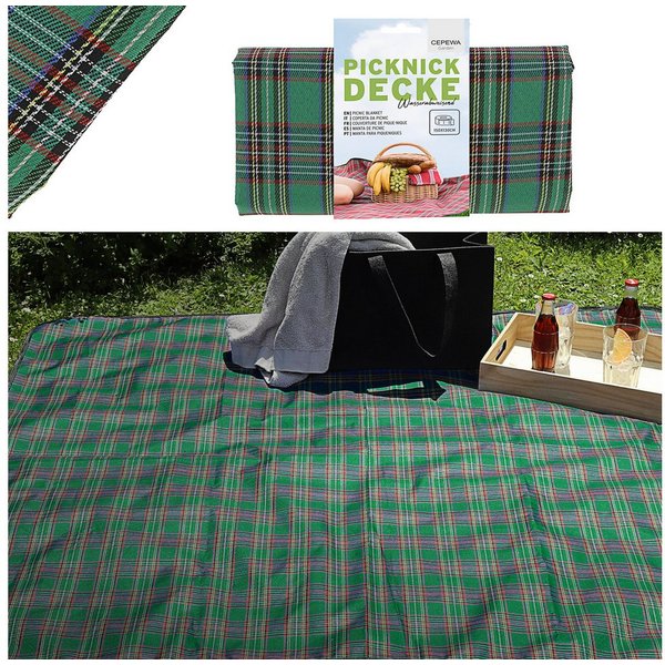 Outdoordecke Picknickdecke 150x130 grün Polyester Beschichtung wasserabweisend Karo, CEPEWA