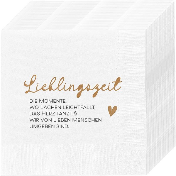 CEPEWA Papierserviette Servietten 'Lieblingszeit' 80er Set 33x33cm 3-lagig weiß schwarz gold