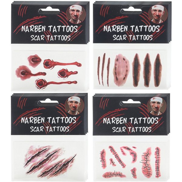 CEPEWA Schmuck-Tattoo Halloween Tattoo 12 Bogen Narben Wunden Kratzer Schnitte Nähte
