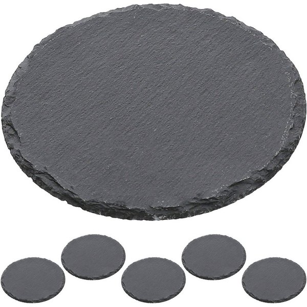 CEPEWA Servierplatte Schieferplatte 6er Set Ø15cm rund Filzschoner Servierplatte, (6-tlg)