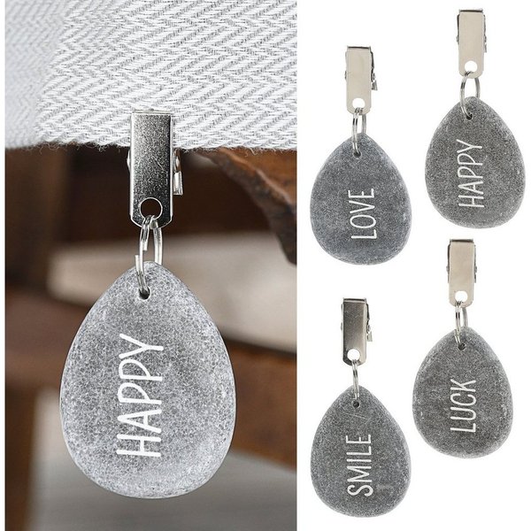 CEPEWA Tischdecke Tischdeckenbeschwerer 4er Set Stein 4,5x6x1cm Happy Luck Love Smile