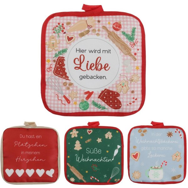CEPEWA Topflappen Topflappen Weihnachten 4er Set 18x18x0,5cm Polyester mehrfarbig Küche