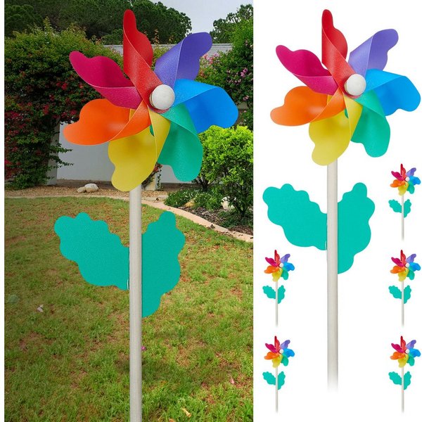 CEPEWA Windspiel Windrad 6er Set Ø11cm H30cm Holzstab Kunststoff bunt Windmühle