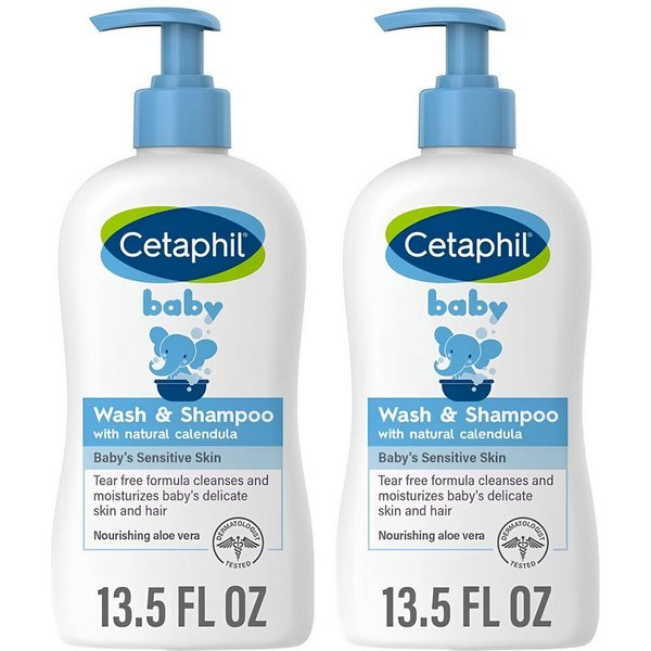 Cetaphil Haarshampoo Baby Waschgel & Shampoo Calendula 2x 400 ml, 2er-Set, 1-tlg., 2 × Cetaphil Baby Wash & Shampoo, je ca. 400 ml, Tränenfrei, 2-in-1, parabenf