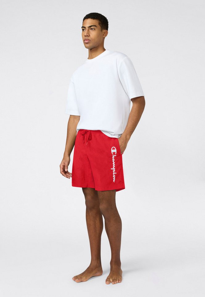 Champion Badeshorts Beachshort Standard Fit mit Logostickerei, unifarben, pflegeleicht, schnell trocknend – Bild 4 von 5