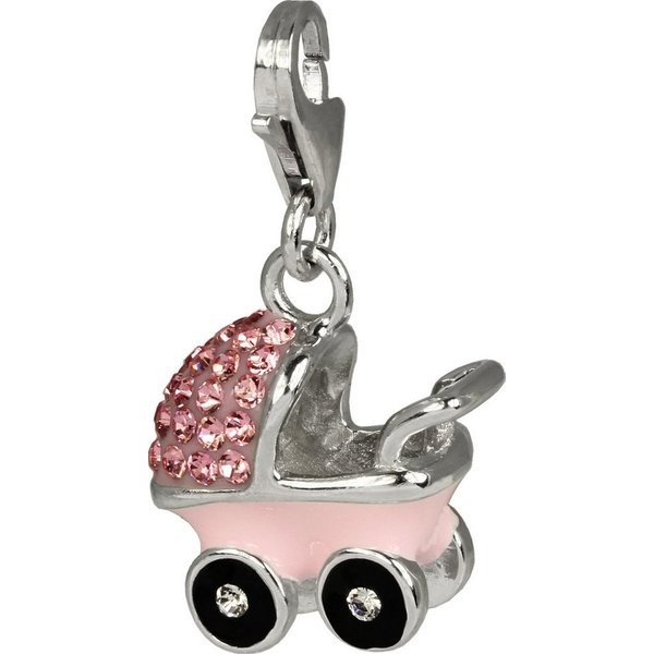 SilberDream Charm-Einhänger SilberDream rosa Charm Kinderwagen, Charmsanhänger Kinderwagen, 925 Sterling Silber, Farbe: rosa, weiß