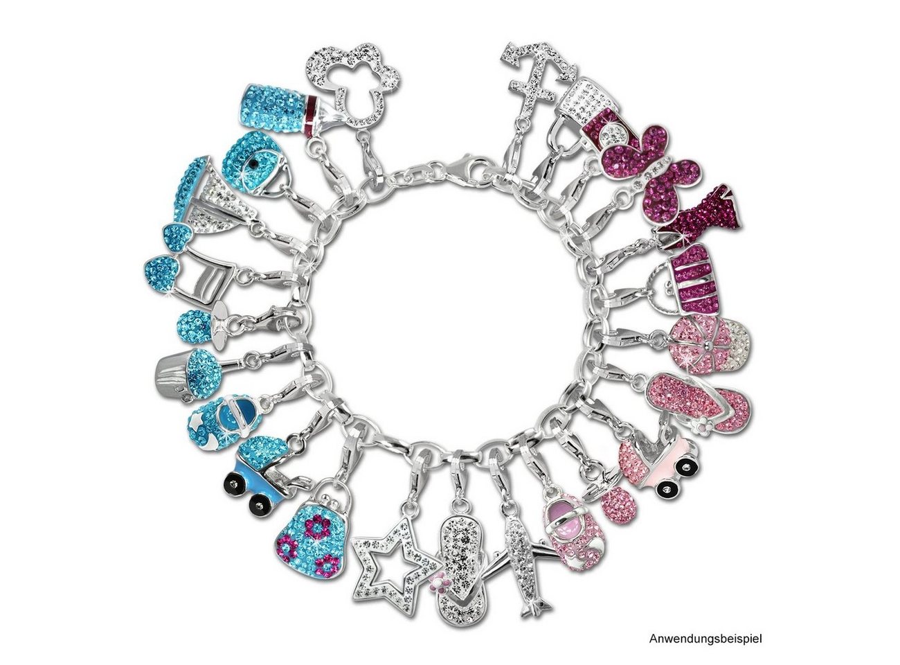 SilberDream Charm-Einhänger SilberDream rosa Charm Kinderwagen, Charmsanhänger Kinderwagen, 925 Sterling Silber, Farbe: rosa, weiß – Bild 4 von 4