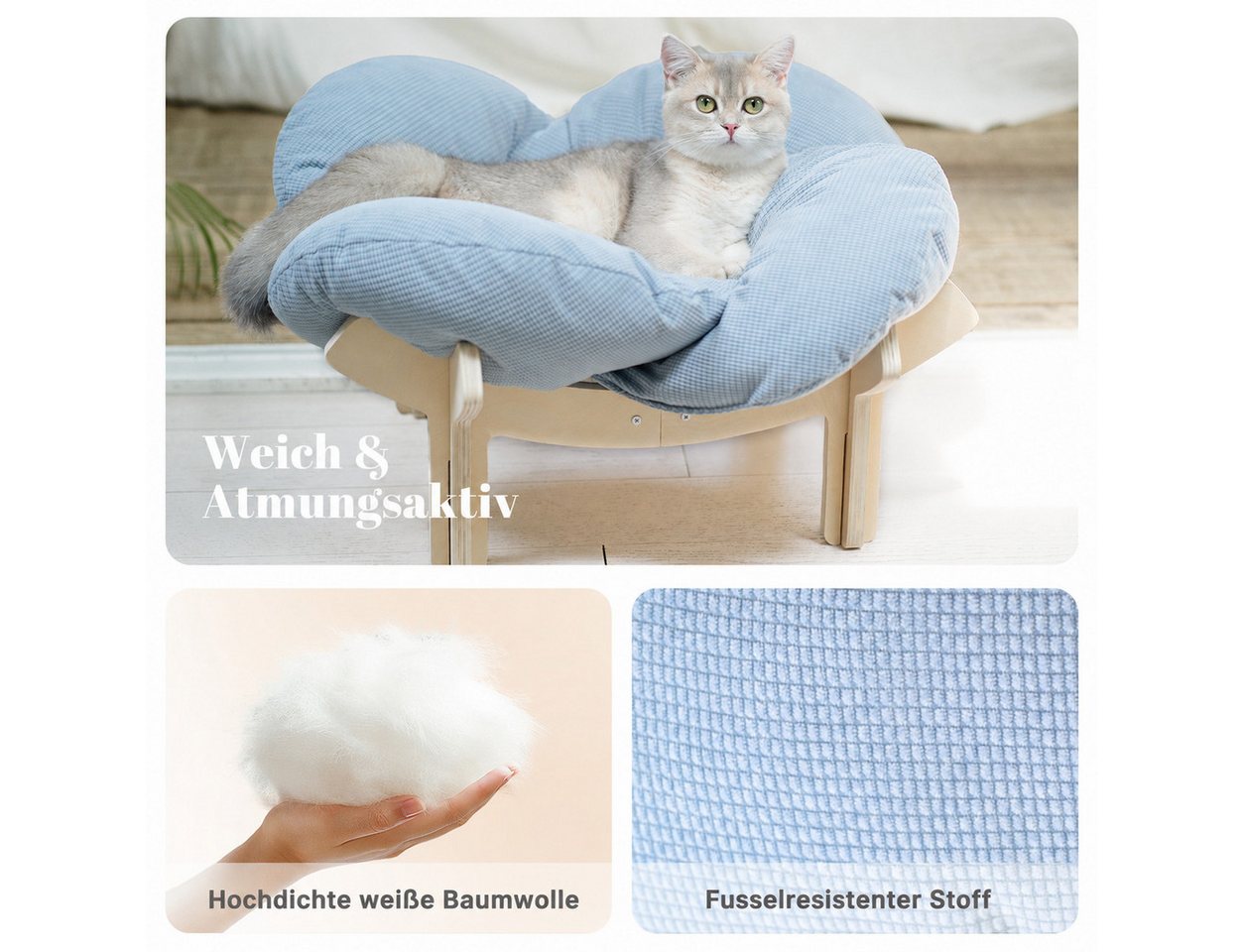 CheerPals Tierbett Erhöhtes Blumenform, 55cm großes Katzensofa, weiches Kissen, Polyesterfaser – Bild 4 von 5