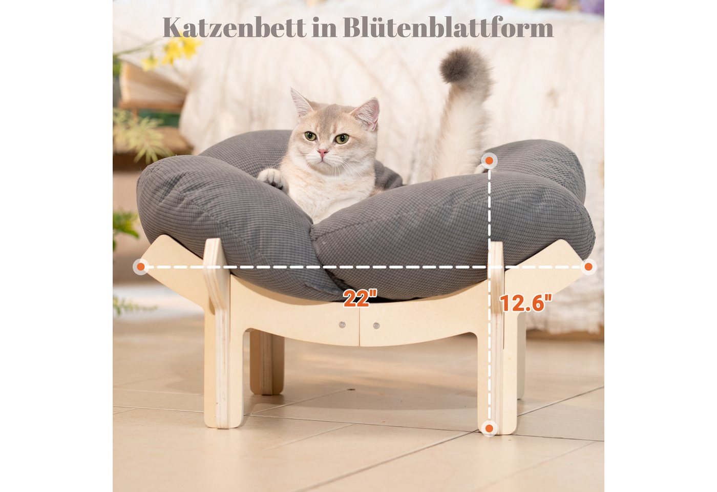 CheerPals Tierbett Erhöhtes Blumenform, 55cm großes Katzensofa, weiches Kissen, Polyesterfaser – Bild 2 von 5