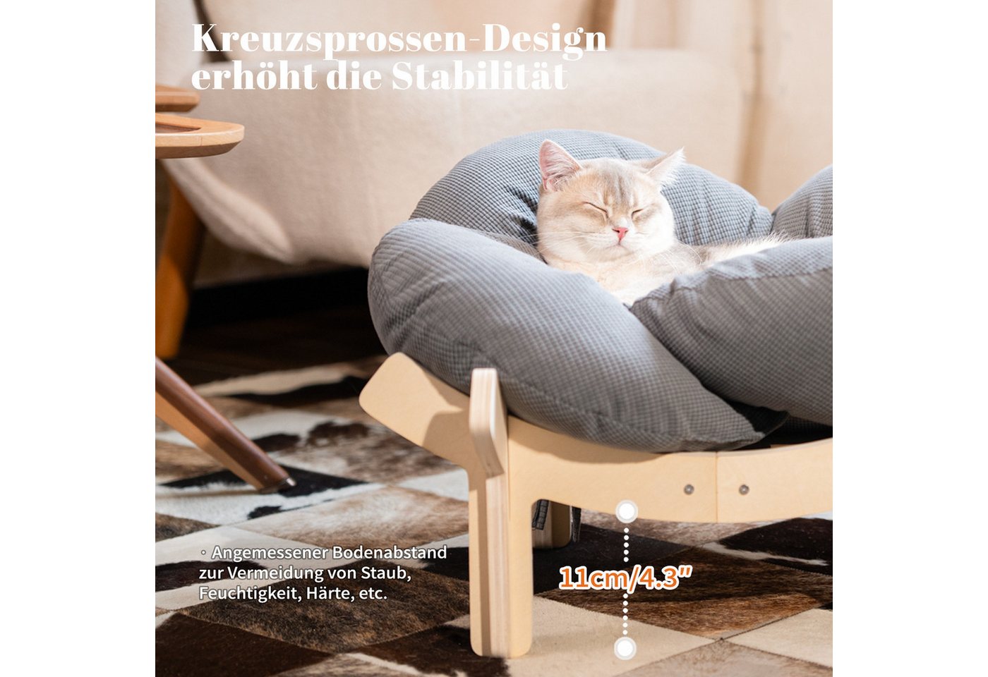 CheerPals Tierbett Erhöhtes Blumenform, 55cm großes Katzensofa, weiches Kissen, Polyesterfaser – Bild 3 von 5