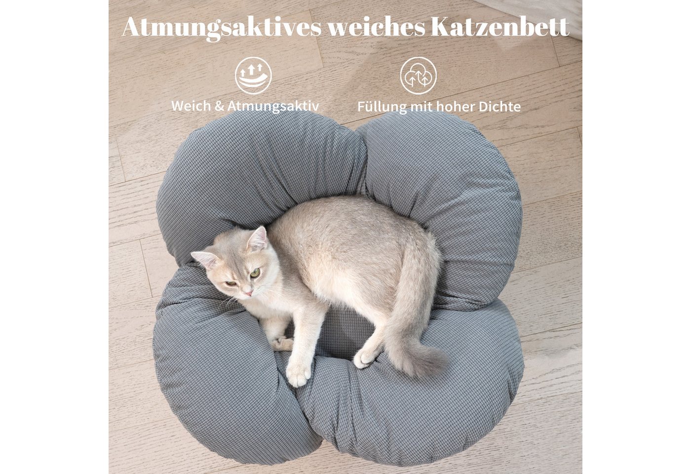 CheerPals Tierbett Erhöhtes Blumenform, 55cm großes Katzensofa, weiches Kissen, Polyesterfaser – Bild 4 von 5