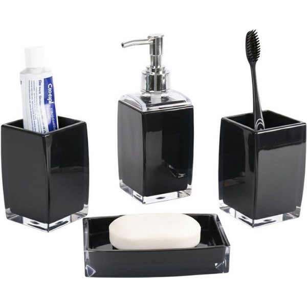 Cheffinger Badaccessoire-Set 4-teilig, Seifenspender, Zahnbürstenhalter, Schale & Organizer, 4 tlg., 4-teiliges-Set