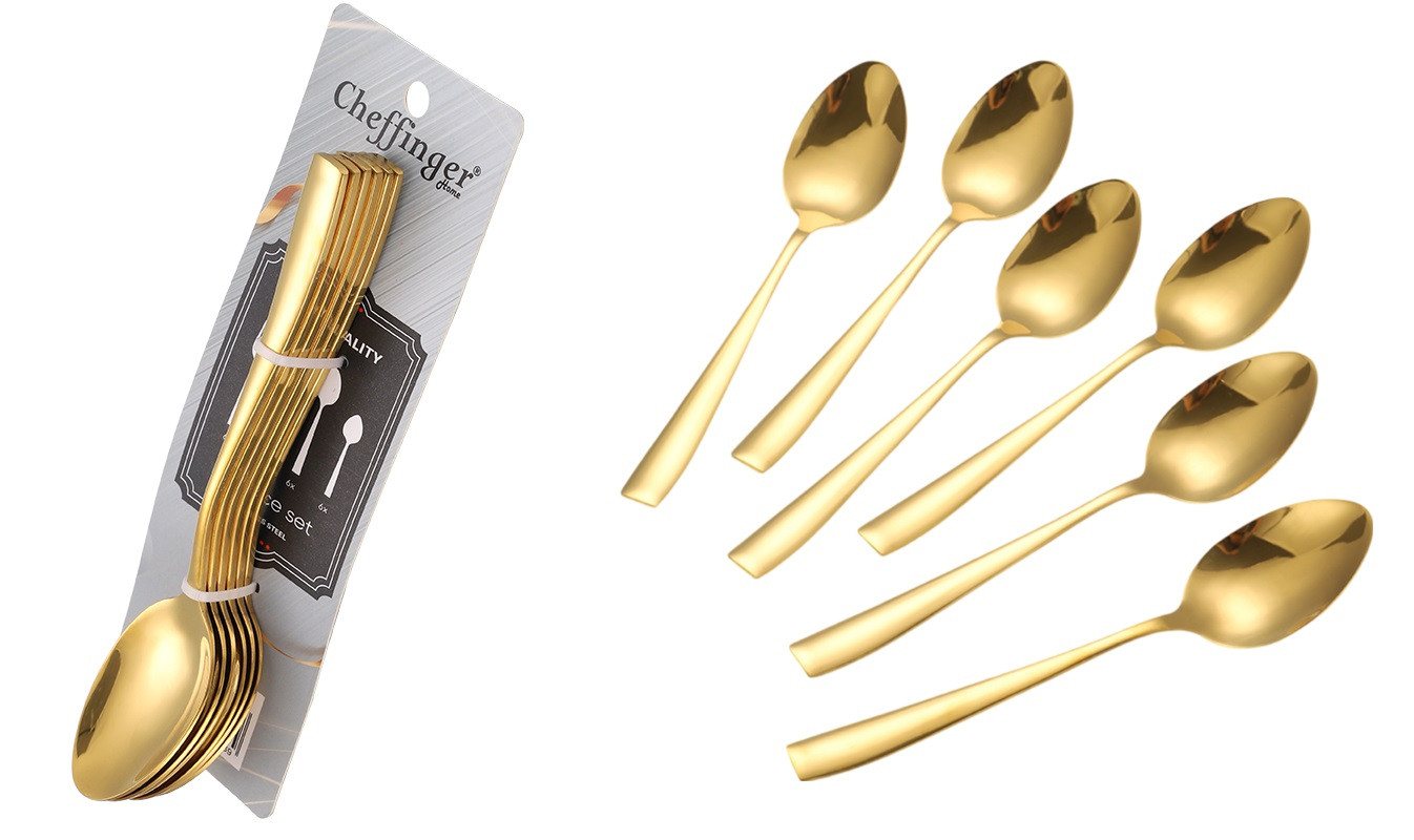 Cheffinger Besteck-Set 6er Set Kaffeelöffel Teelöffel Löffel L 14,5cm CF1007 Gold – Bild 4 von 4