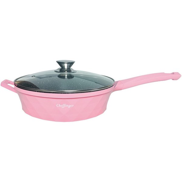 Cheffinger Bratpfanne, Aluminium (2-tlg), mit Glasdeckel ø28 cm, Antihaft-Marmorbeschichtung, Induktionsgeeignet