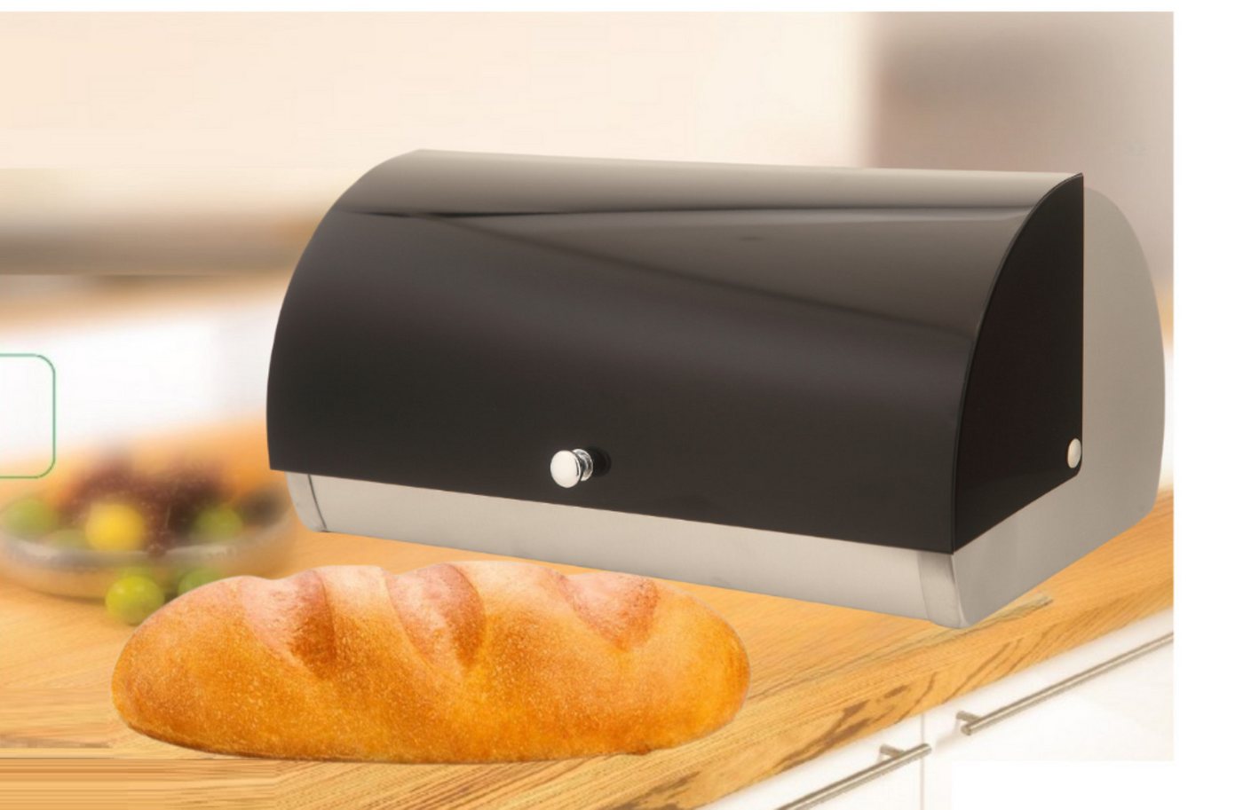 Cheffinger Brotkasten mit Rolldeckel aus Edelstahl - 38,5 x 18,5 x 28 cm – Bild 4 von 4