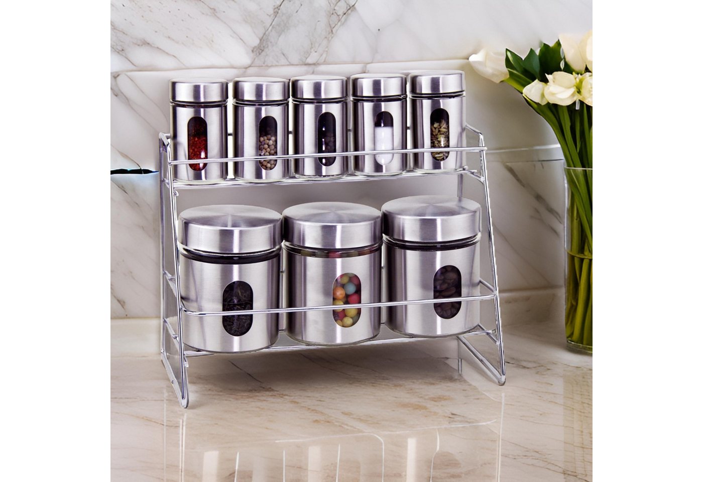 Cheffinger Gewürzständer 8-teiliges Set – Edelstahl Gewürzregal mit Gewürzbehälter, (8-tlg) – Bild 4 von 4