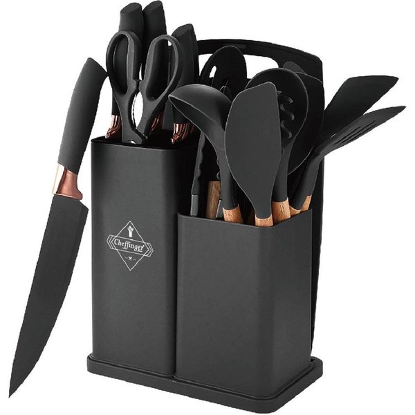 Cheffinger Kochbesteck-Set Küchenset Messerset & Küchenhelfer (19-tlg), Robust