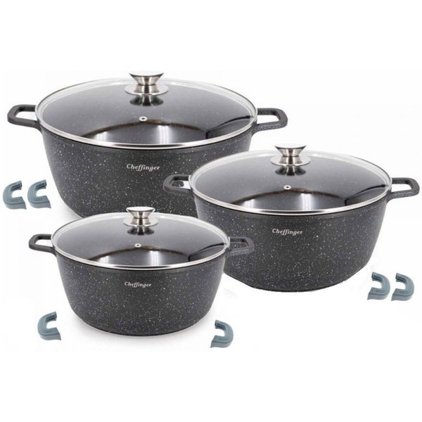 Cheffinger Kochtopf Kochtopfset 24-28-32CM - Topf Induktion - Alu Guss Pfanne, (6-tlg)
