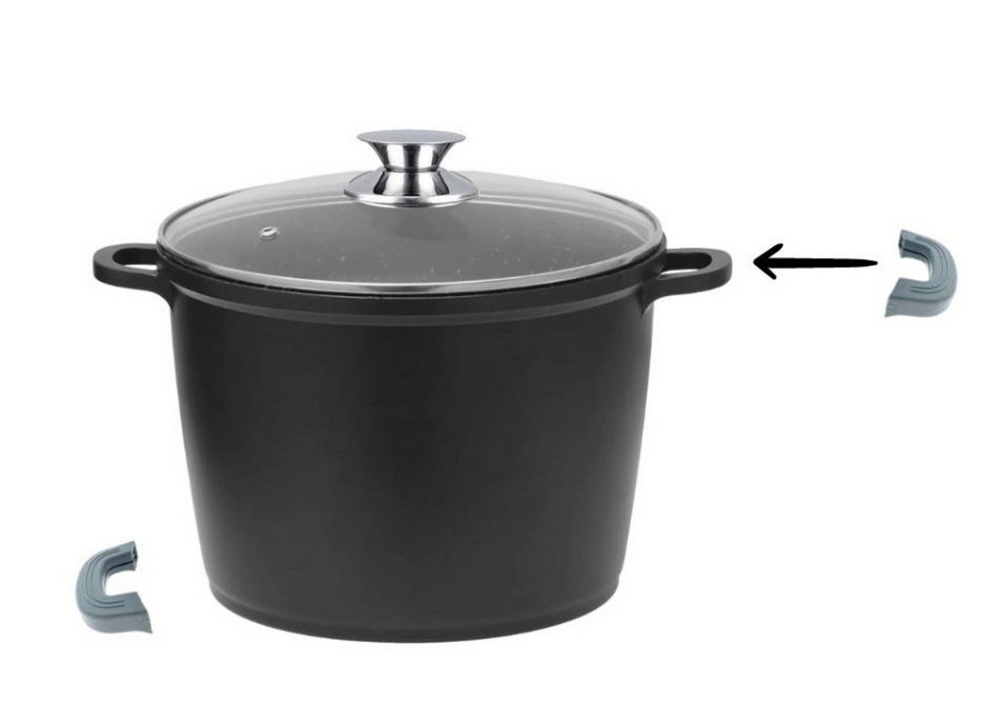 Cheffinger Kochtopf mit Glasdeckel & Silikongriffe, ø32 cm - 15 L - Antihaft, Aluminiumguss (1-tlg), Induktionsgeeignet, mit Glasdeckel – Bild 2 von 5