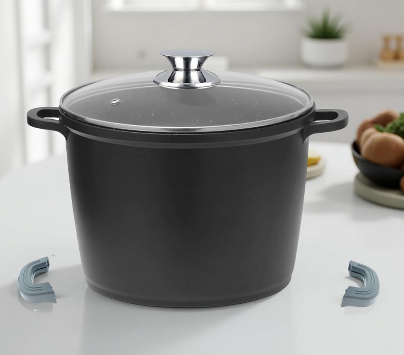 Cheffinger Kochtopf mit Glasdeckel & Silikongriffe, ø32 cm - 15 L - Antihaft, Aluminiumguss (1-tlg), Induktionsgeeignet, mit Glasdeckel – Bild 3 von 5