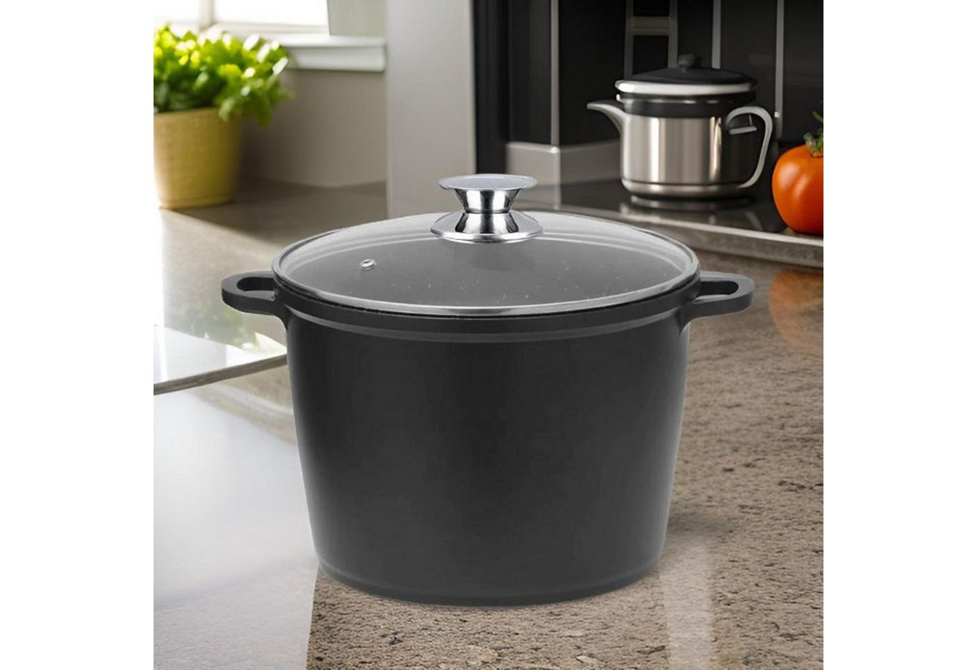 Cheffinger Kochtopf mit Glasdeckel & Silikongriffe, ø32 cm - 15 L - Antihaft, Aluminiumguss (1-tlg), Induktionsgeeignet, mit Glasdeckel – Bild 4 von 5