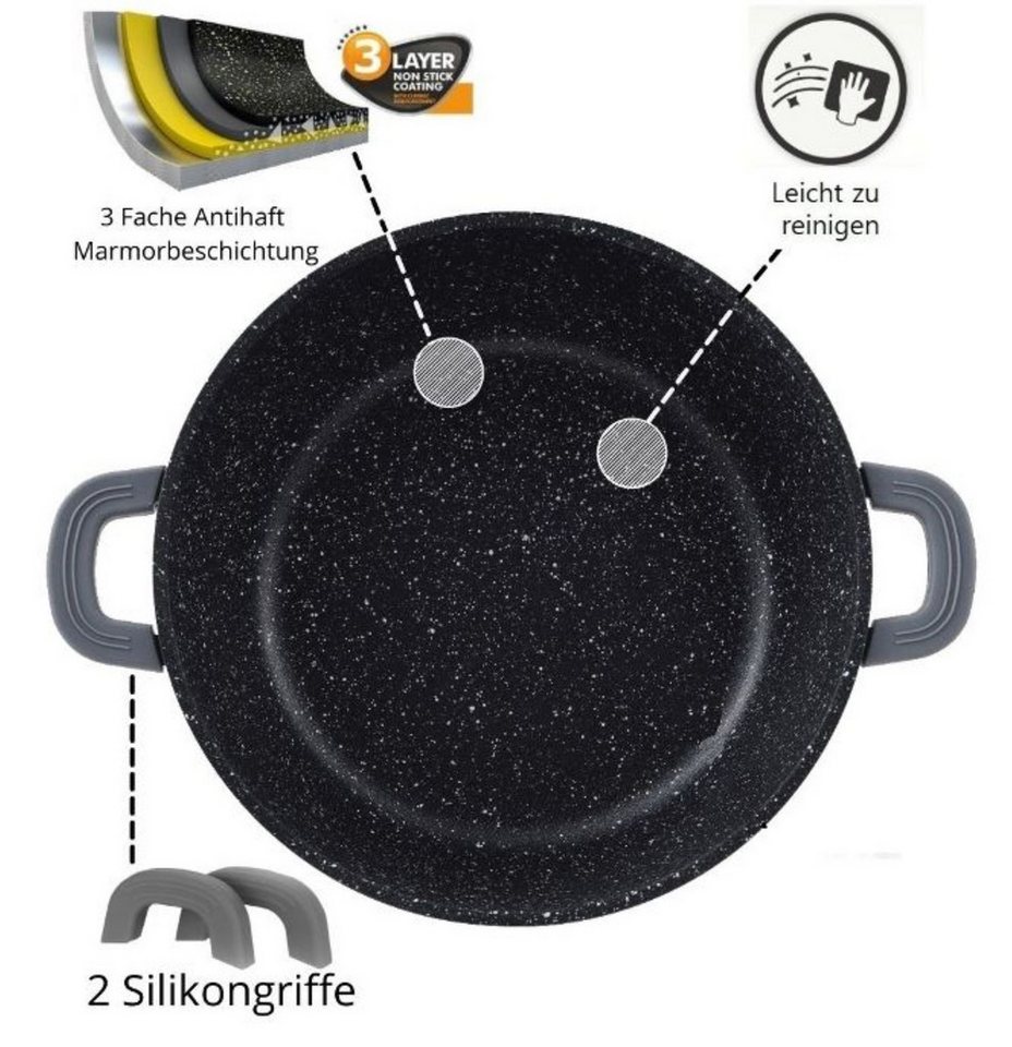 Cheffinger Kochtopf XXL mit Deckel ø44 cm mit Marmorbeschichtung ca. 23 L - Schwarz, (1-tlg) – Bild 4 von 5
