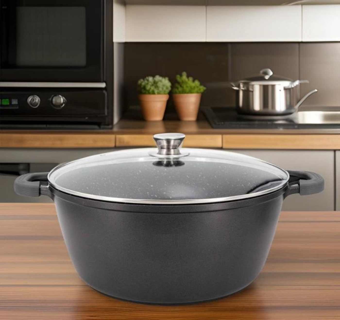 Cheffinger Kochtopf XXL mit Deckel ø44 cm mit Marmorbeschichtung ca. 23 L - Schwarz, (1-tlg) – Bild 5 von 5