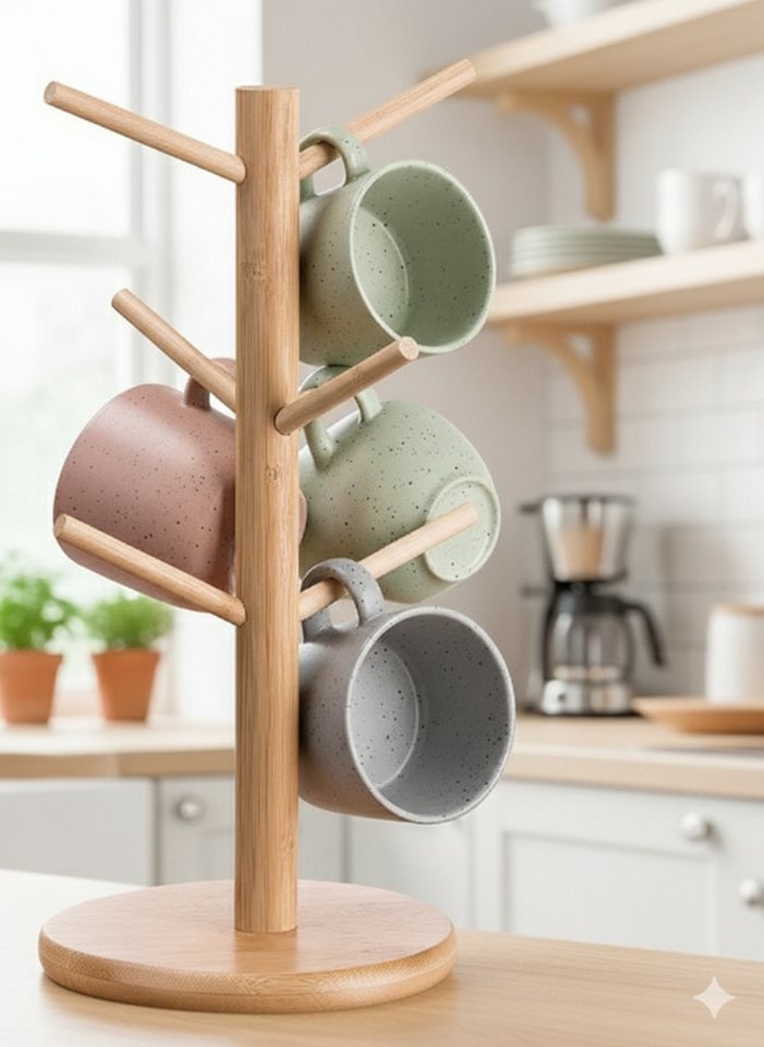 Cheffinger Küchenorganizer-Set Küchenständer aus Bambus, Tassenhalter & Brezelbaum, (1-tlg) – Bild 4 von 5