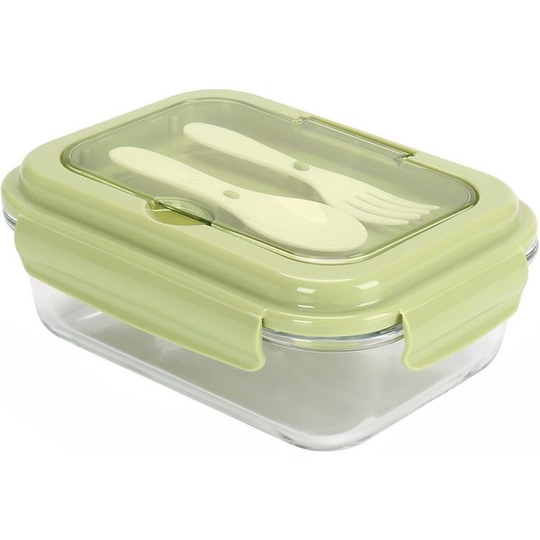 Cheffinger Lunchbox aus Glas mit Besteck - 1L, Brotdose für Schule & Büro, Glas, Kunststoff, (1-tlg), mit Löffel & Gabel, 1 L