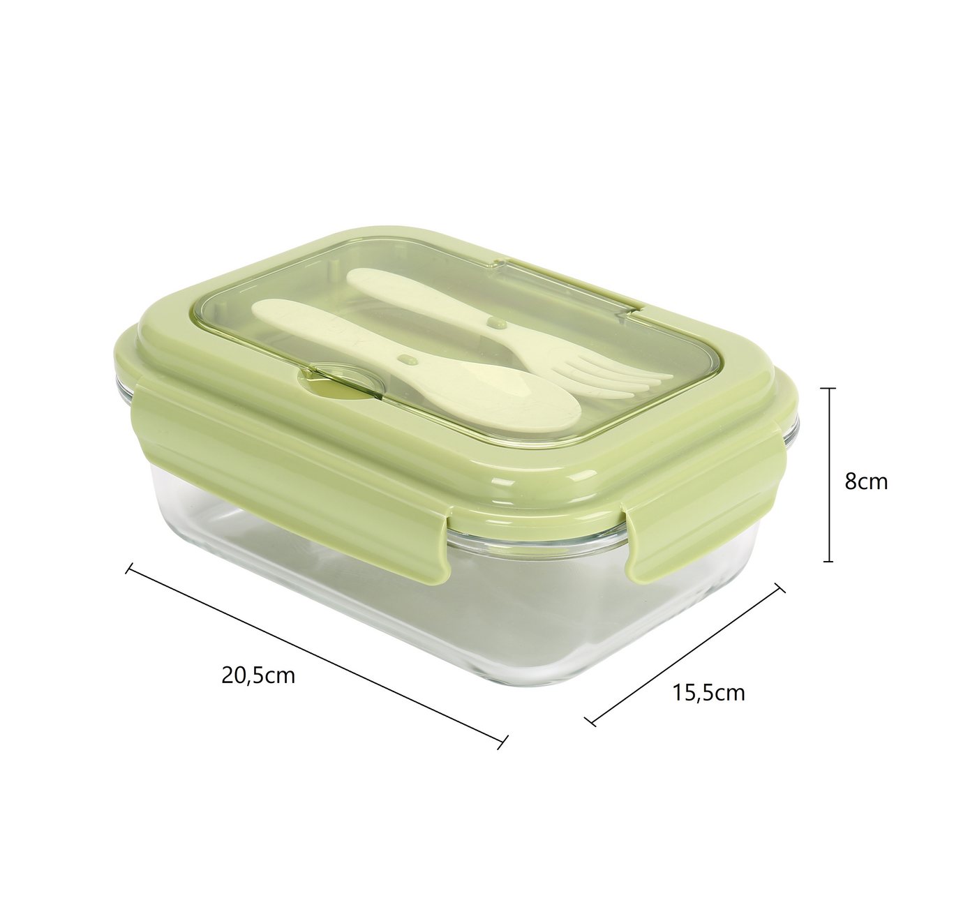 Cheffinger Lunchbox aus Glas mit Besteck - 1L, Brotdose für Schule & Büro, Glas, Kunststoff, (1-tlg), mit Löffel & Gabel, 1 L – Bild 3 von 5