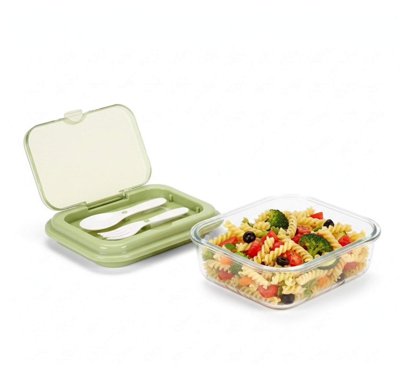 Cheffinger Lunchbox aus Glas mit Besteck - 1L, Brotdose für Schule & Büro, Glas, Kunststoff, (1-tlg), mit Löffel & Gabel, 1 L – Bild 4 von 5