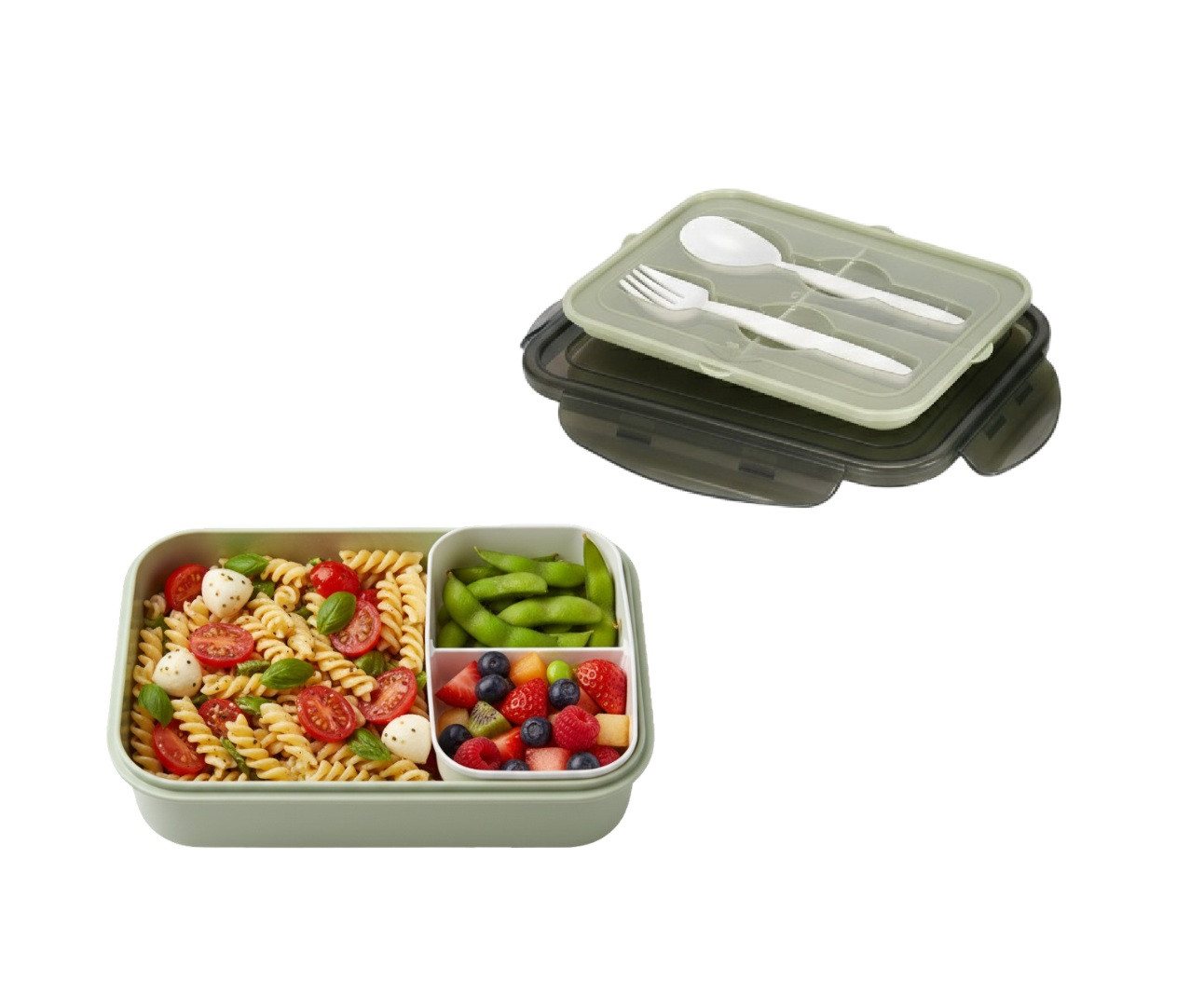 Cheffinger Lunchbox Brotdose mit Gabel & Löffel – Lunchbox 1,3L für Kinder & Erwachsene, Kunststoff, (4-tlg), mit Gabel & Löffel – Bild 3 von 5