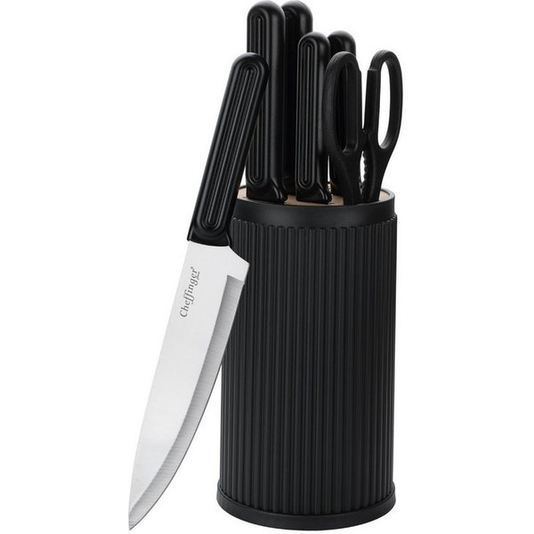 Cheffinger Messer-Set mit Messerblock, 7-teilig, elegantes Design - robust & ergonomisch (7-tlg), platzsparender Messerständer, ergonomischer Kunststoffgriff