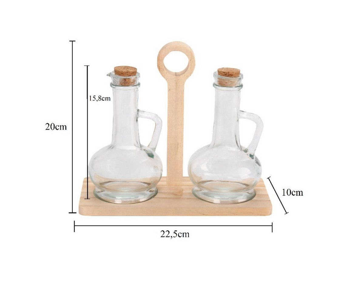 Cheffinger Ölspender Essigspender im Holzständer - Set mit 2 Karaffen & Korkverschluss, (3-tlg) – Bild 2 von 5