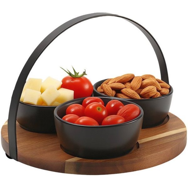Cheffinger Servierschale Servierset Snackschalen Dipschalen Servierschalen mit Tablett, Material: Keramik, Holz, Metall