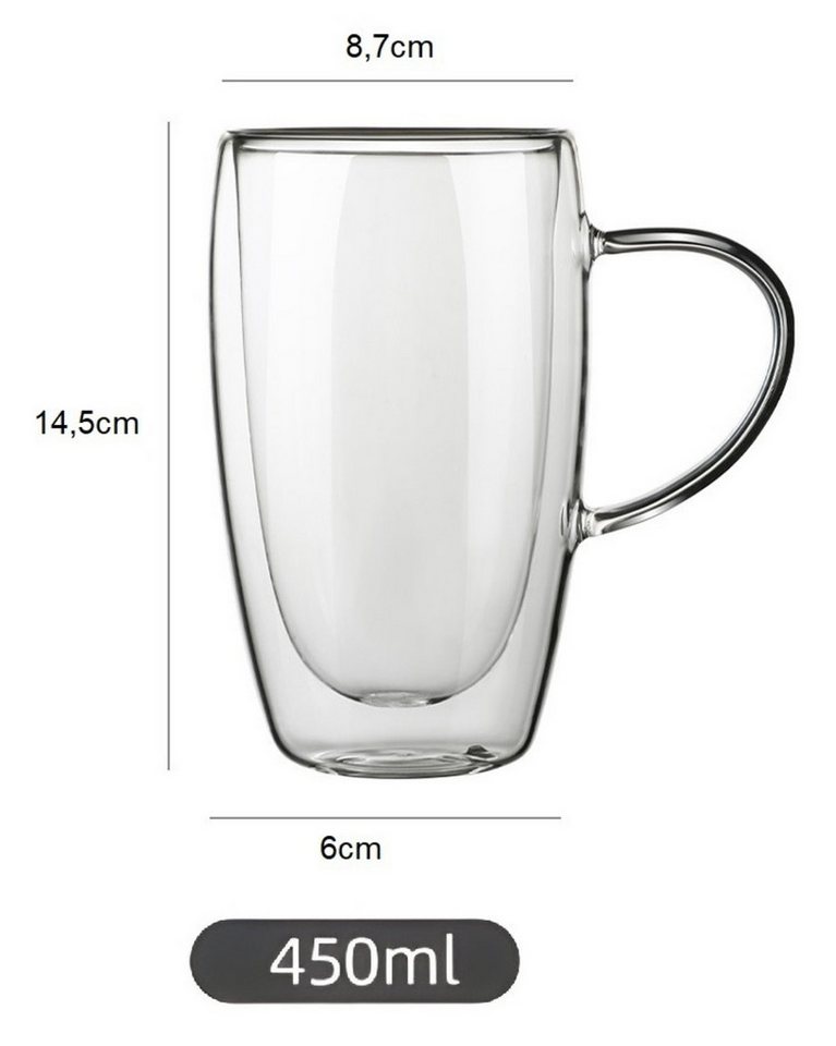 Cheffinger Thermoglas 2er Set Doppelwandige Gläser mit Henkel Teegläser Thermogläser – Bild 2 von 5