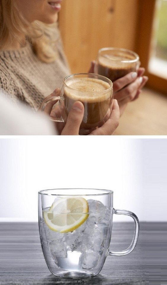 Cheffinger Thermoglas 2er Set Doppelwandige Gläser mit Henkel Teegläser Thermogläser – Bild 5 von 5