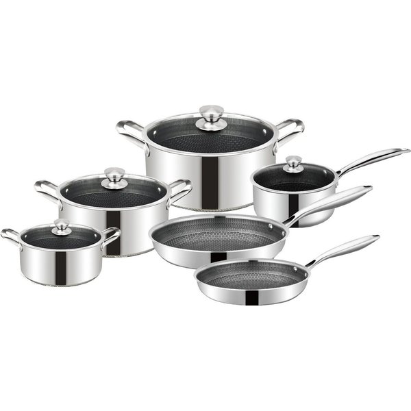 Cheffinger Topf-Set 10 tlg Massiv Edelstahl Koch Set Wabenstruktur Induktion Pfanne Top, (10-tlg)