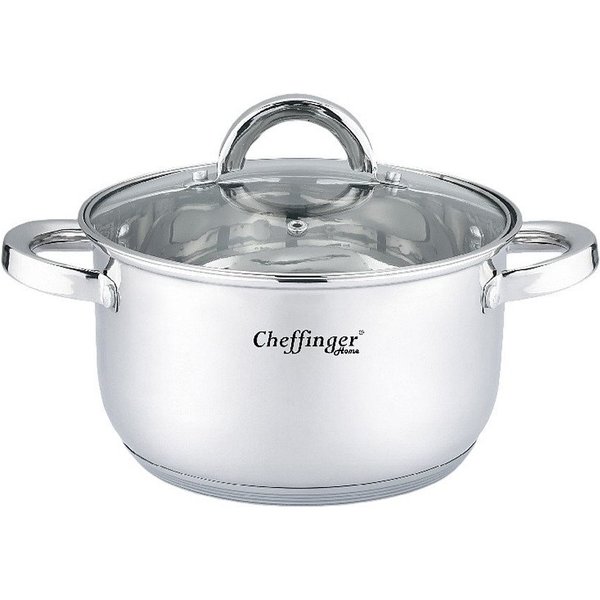 Cheffinger Topf-Set Kochtopf Topf Ø24cm Edelstahl mit Glasdeckel 6,5L Induktion, Material: Glas, Edelstahl
