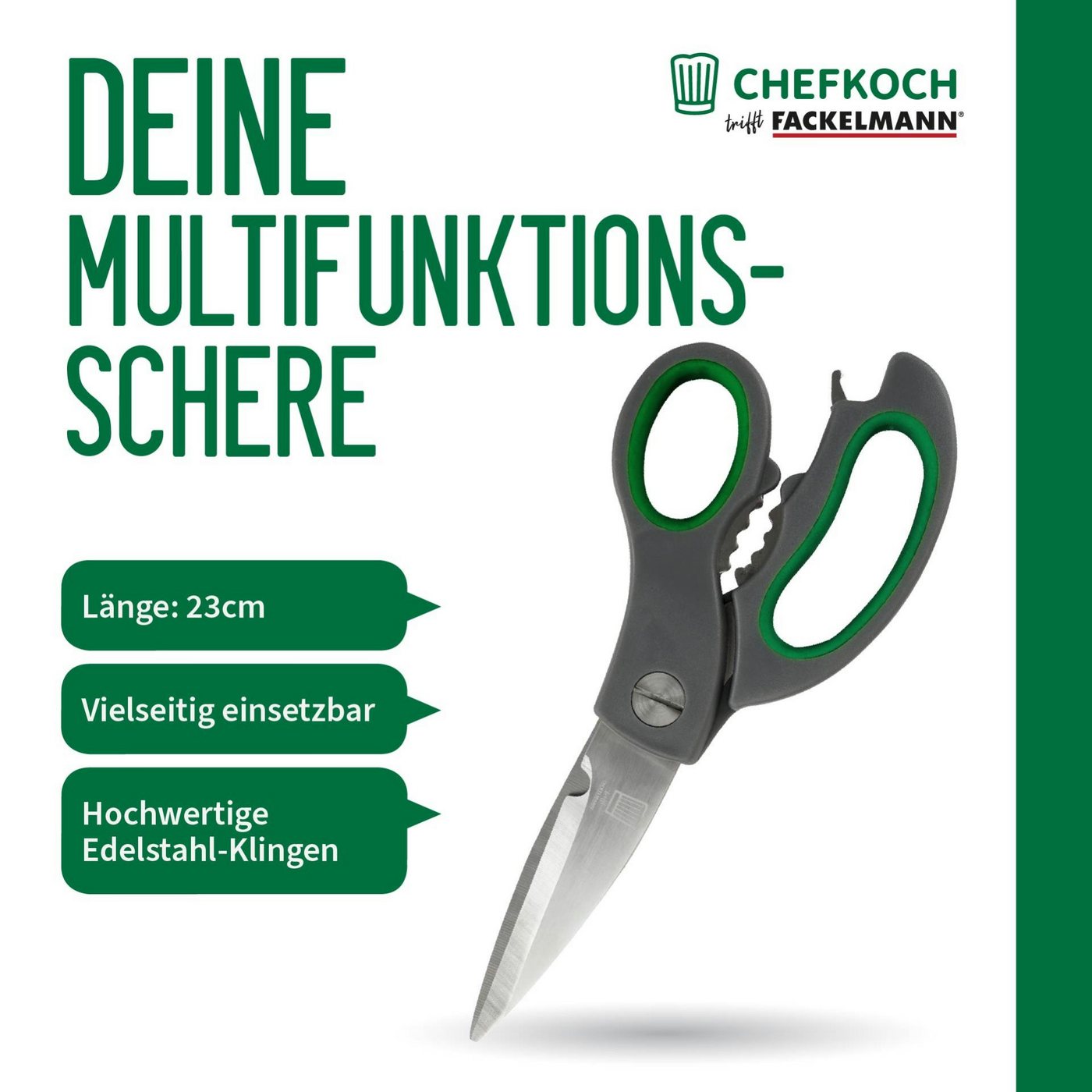 Chefkoch trifft Fackelmann Universalschere Multifunktionsschere "Bonn": Edelstahlklinge 230mm – Soft-Grip – Bild 2 von 5