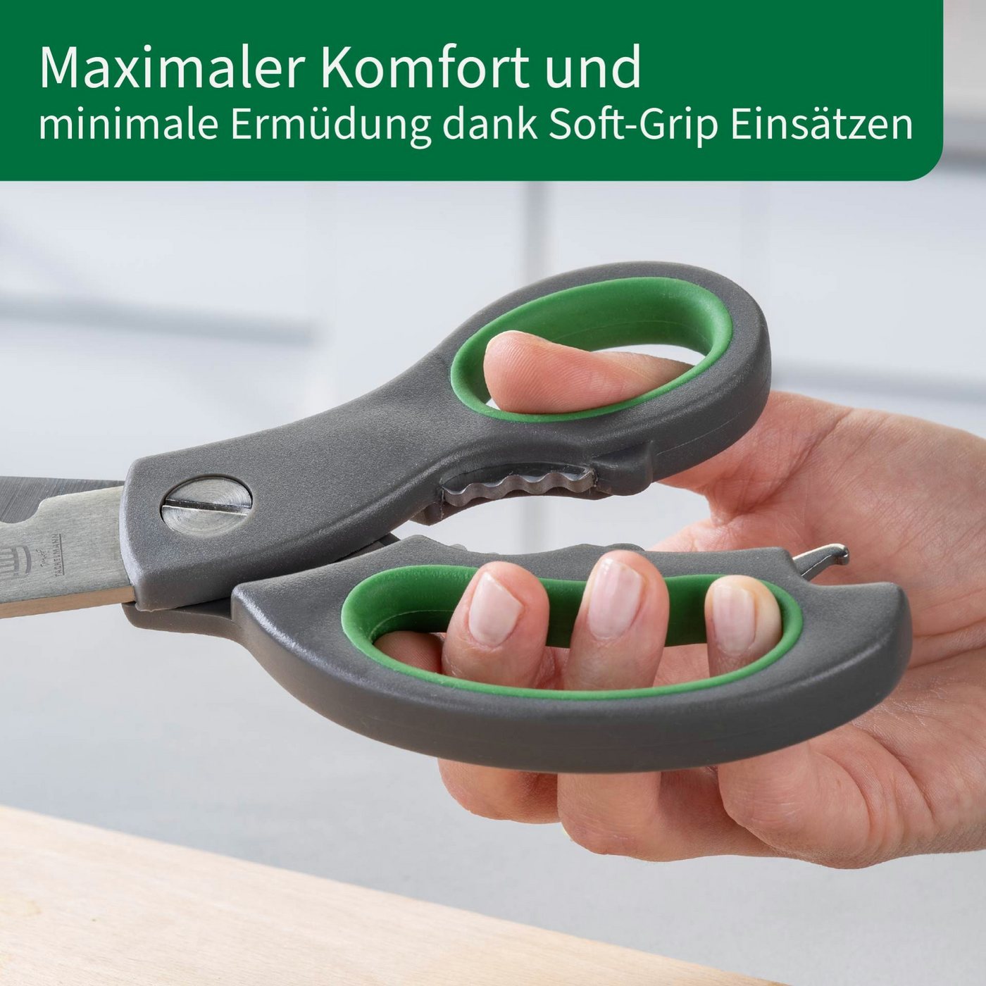 Chefkoch trifft Fackelmann Universalschere Multifunktionsschere "Bonn": Edelstahlklinge 230mm – Soft-Grip – Bild 4 von 5
