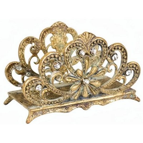 Chic Antique Serviettenhalter Serviettenhalter mit Spitzenkante Kristallsteinchen Antique Grün Gold, Gusseisen Grün L9xH6xT4cm, Mit funkelnden Kristallsteinchen