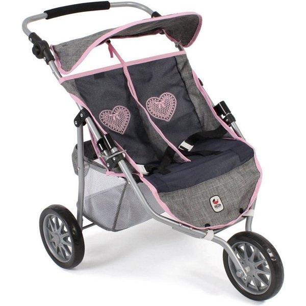 CHIC2000 Puppenwagen 697 26 Zwillings-Jogger, Melange grau-navy